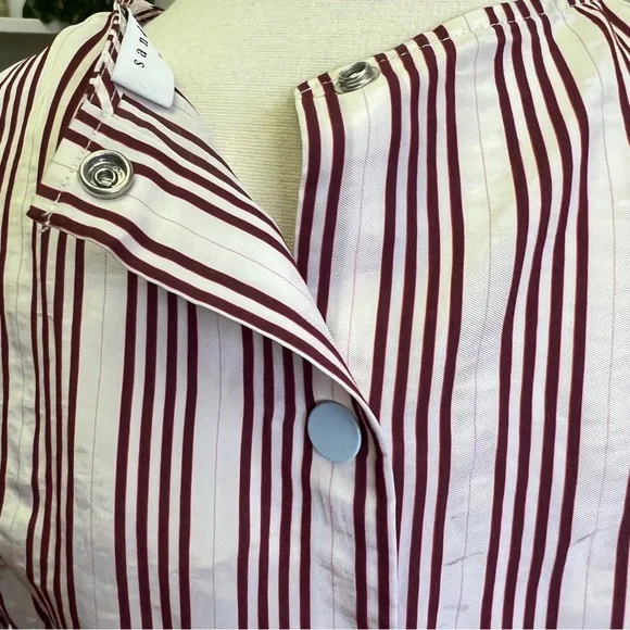 Sandro Red and White Pinstripe Structural Blouse - Picture 12 of 16